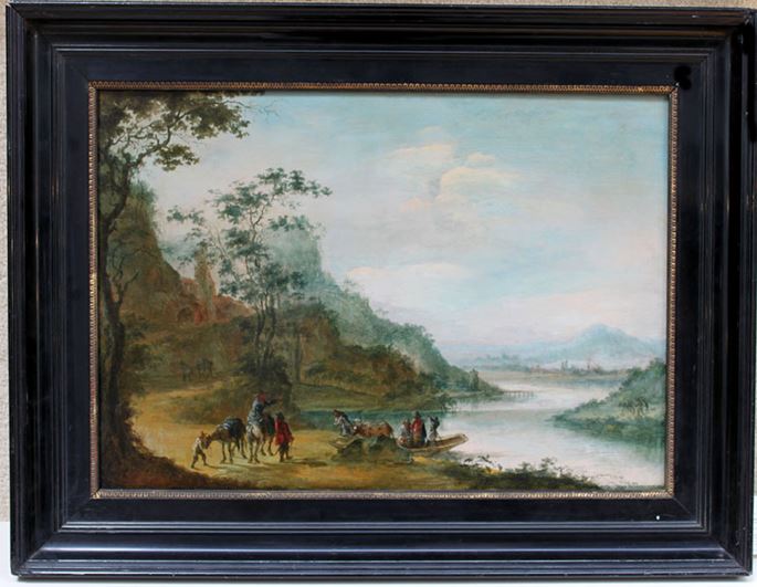 Gillis Neyts (Attributed to) - A wooded landscape with figures crossing a river | MasterArt